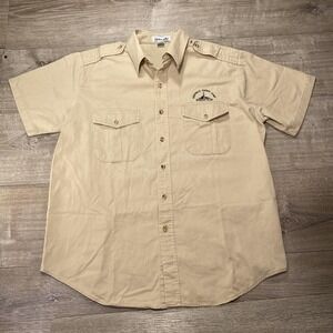 Vintage Safari Shirt Men Medium Large Khaki Short Sleeve Workwear Fossil Rim USA